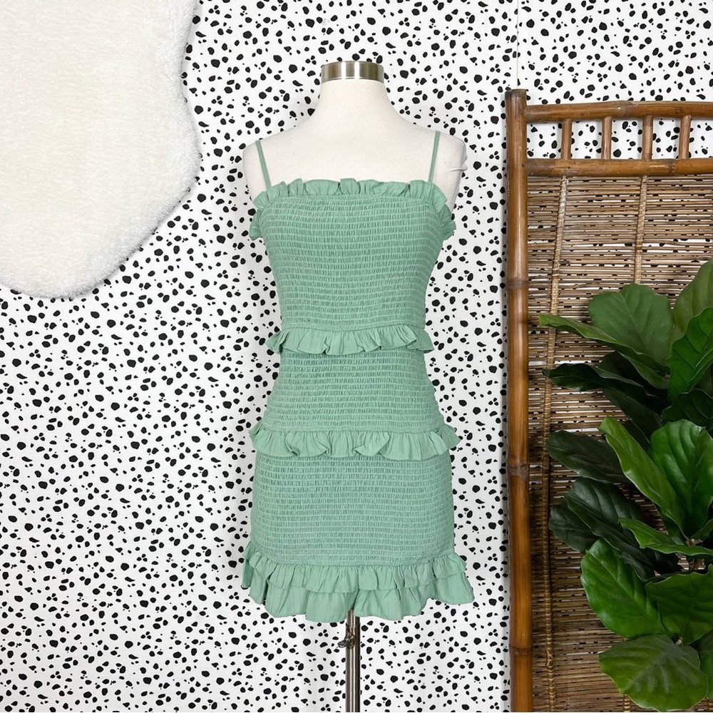 Sage Green Smocked Dress with Ruffles